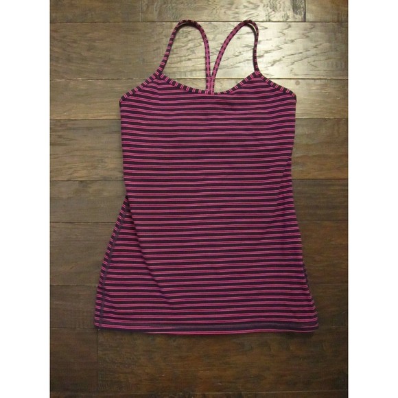 EUC LULULEMON Power Y Tank Top Ultra Violet Black Grape Stripe Size 6 - Picture 3 of 5